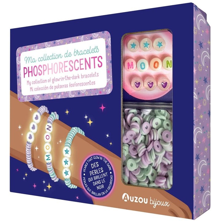 Set creatie Auzou Fabrica de Bijuterii, bratari fosforescente, multicolor, pentru 3 ani