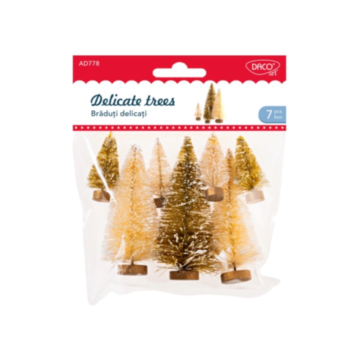 Set brăduți Daco, 7 brăduți, dimensiuni 4, 5x9cm, material lemn, plastic