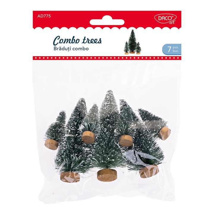 Set brăduți Combo Daco, 7 brăduți, dimensiuni 4, 5x9cm, material lemn, sarma, plastic