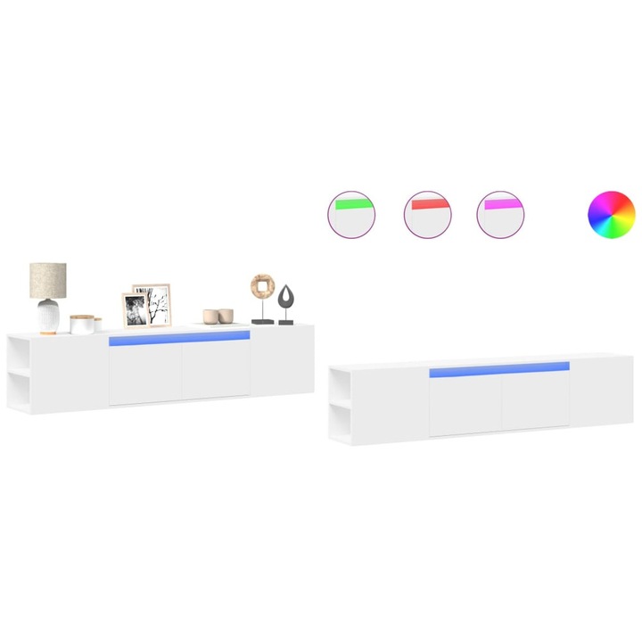 Dulap TV de perete cu lumini LED, alb, 180x31x39, 5 cm