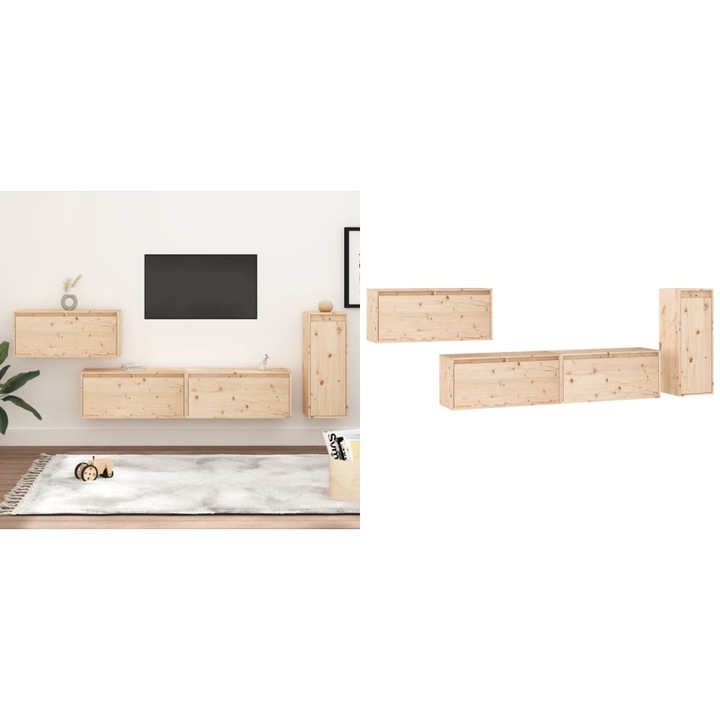 Comode TV, 4 buc., lemn masiv de pin