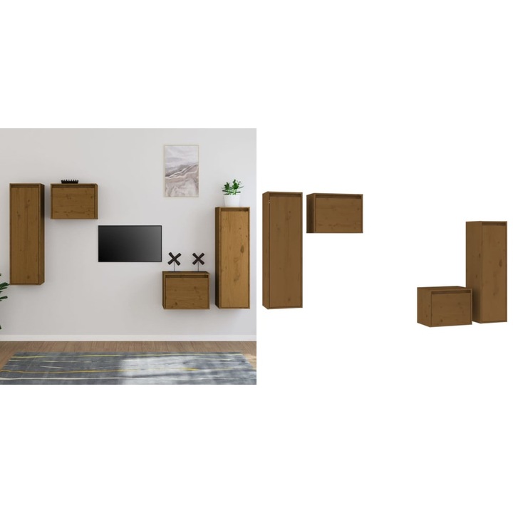 Comode TV, maro miere, 4 buc., lemn masiv de pin