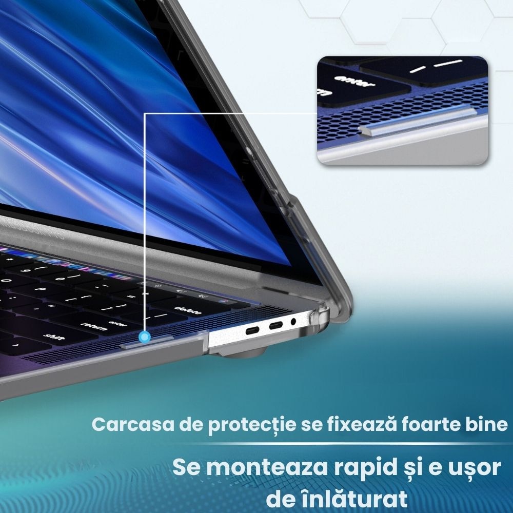Husă rigidă CALLIMEX pentru MacBook Pro 13 inch, colțuri întărite, suport reglabil, culoare gri