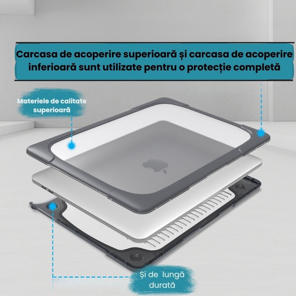 Husă rigidă CALLIMEX pentru MacBook Pro 13 inch, colțuri întărite, suport reglabil, culoare gri