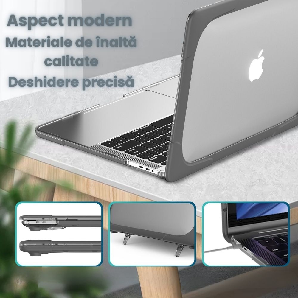 Husă rigidă CALLIMEX pentru MacBook Pro 13 inch, colțuri întărite, suport reglabil, culoare gri