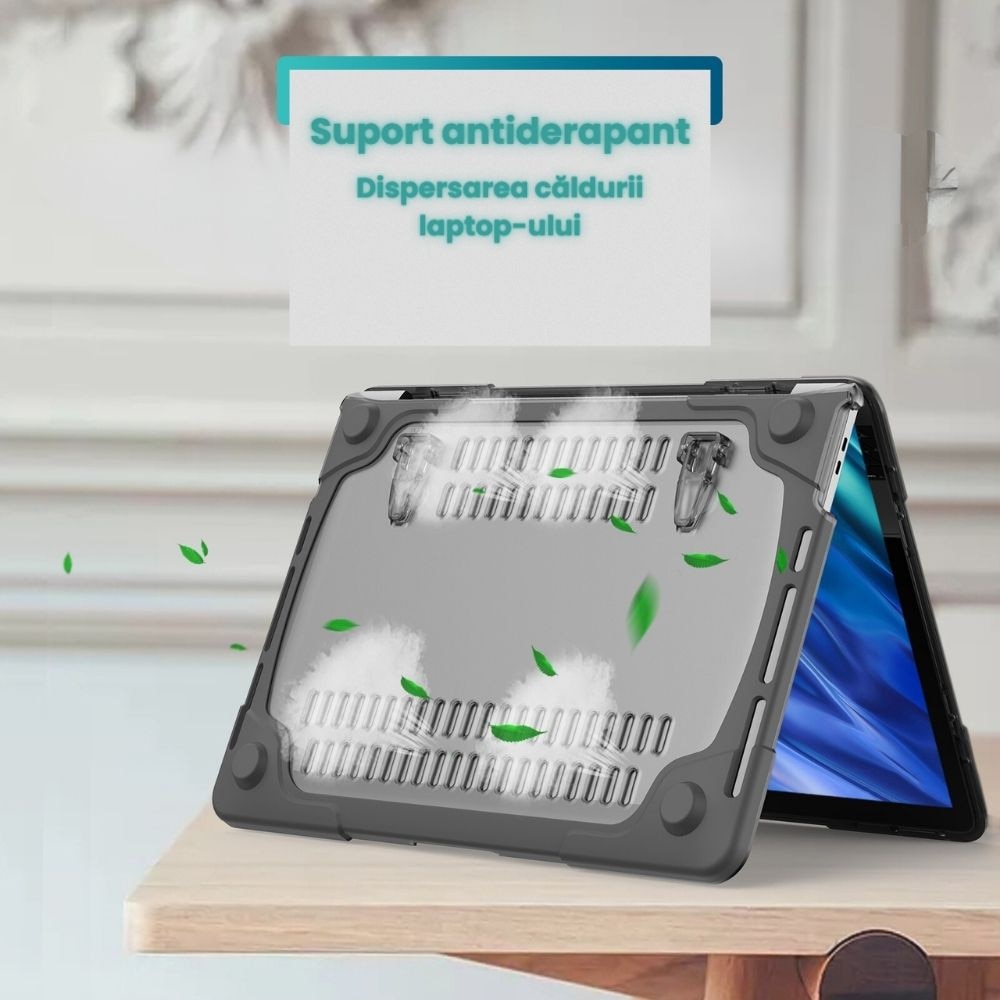 Husă rigidă CALLIMEX pentru MacBook Pro 13 inch, colțuri întărite, suport reglabil, culoare gri