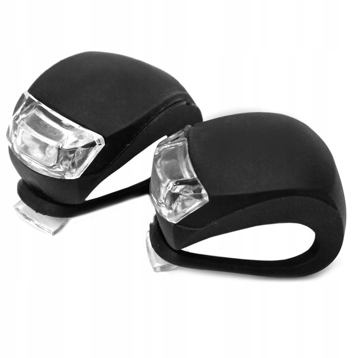 Set 2 lumini bicicleta, din silicon, lumina alba, 3 moduri de iluminare, impermeabile, prindere rapida cu clema, rezistente la praf si ploaie, negru
