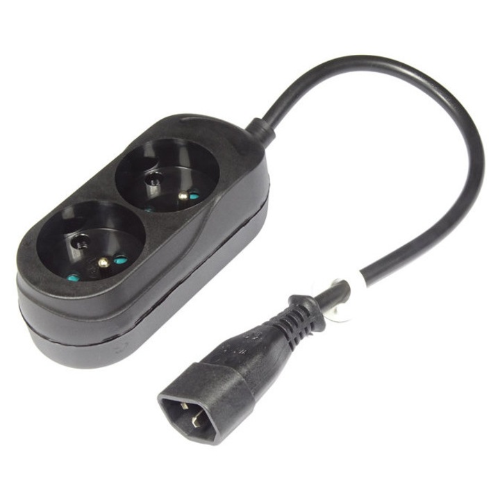 Cablu alimentare adaptor de la UPS IEC C14 la 2x cupla schuko 0.3m JONEX