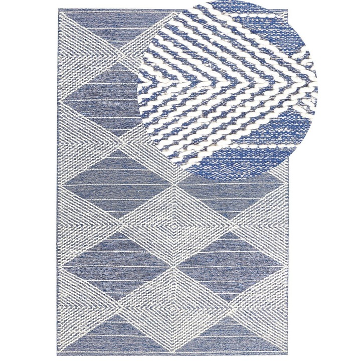 Covor din lana bej deschis si albastru 160 x 230 cm Datca