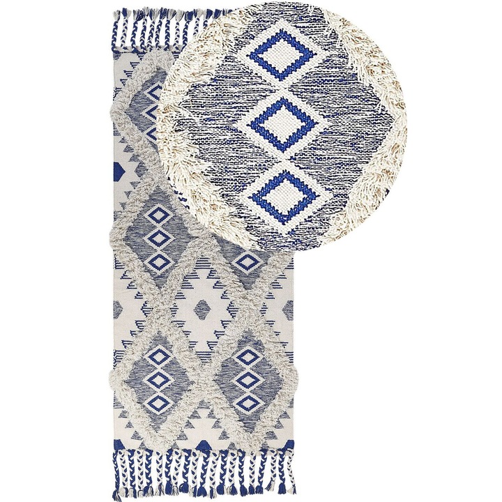 Covor din bumbac bej si albastru 80 x 200 cm Manavgat