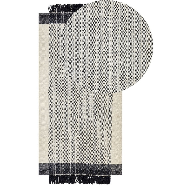 Covor din lana alb-negru si negru 80 x 150 cm Ketenli