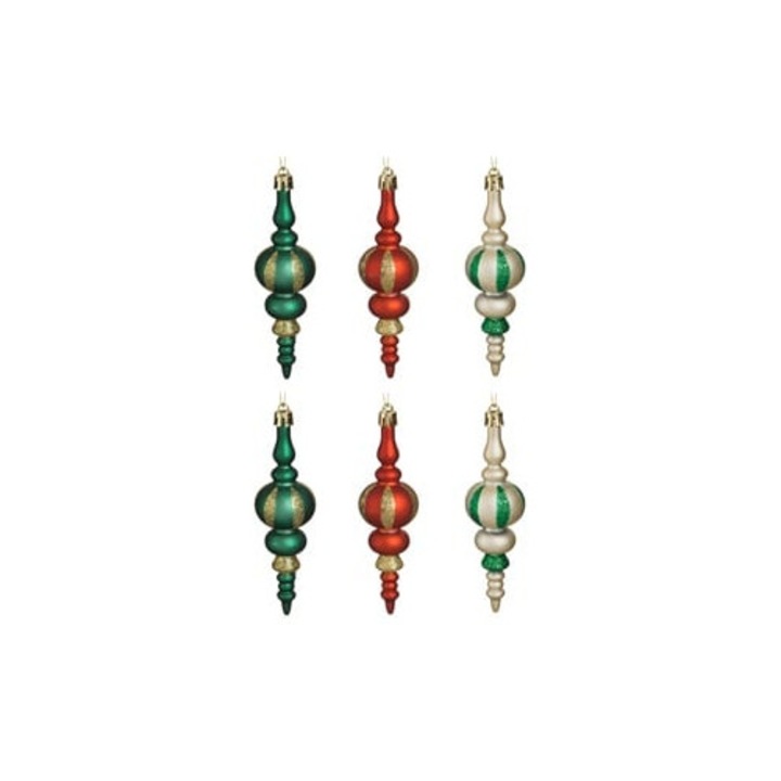 Set 6 Ornamente De Craciun Turturi Sampanii, Rosii Si Verzi Cu Sclipici 14 Cm – Decor Festiv Pentru Brad