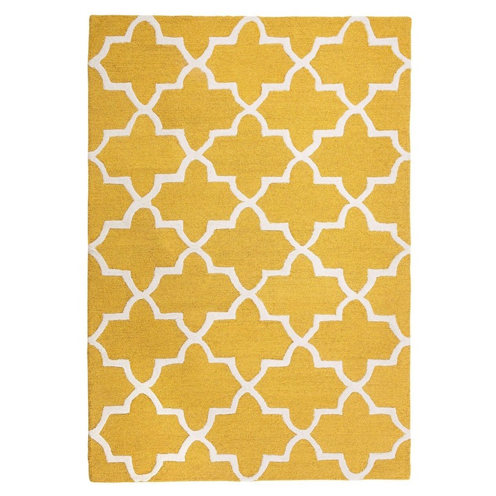 Covor din lana Beliani Silvan 140x200cm galben, tesut manual, design oriental