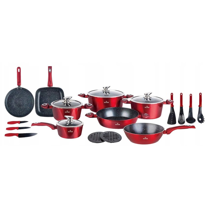 Set 21 Pies Oale Marmorate Rosii - Inductie/Gaz