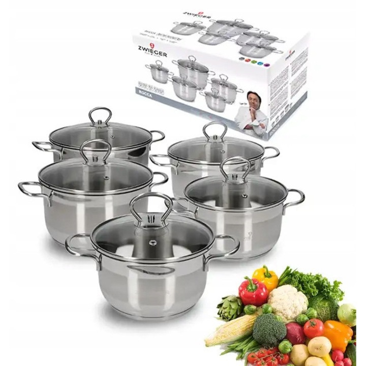 ZWIEGER ROCCA 10 darabos készlet, AISI 304 rozsdamentes acél, fedővel