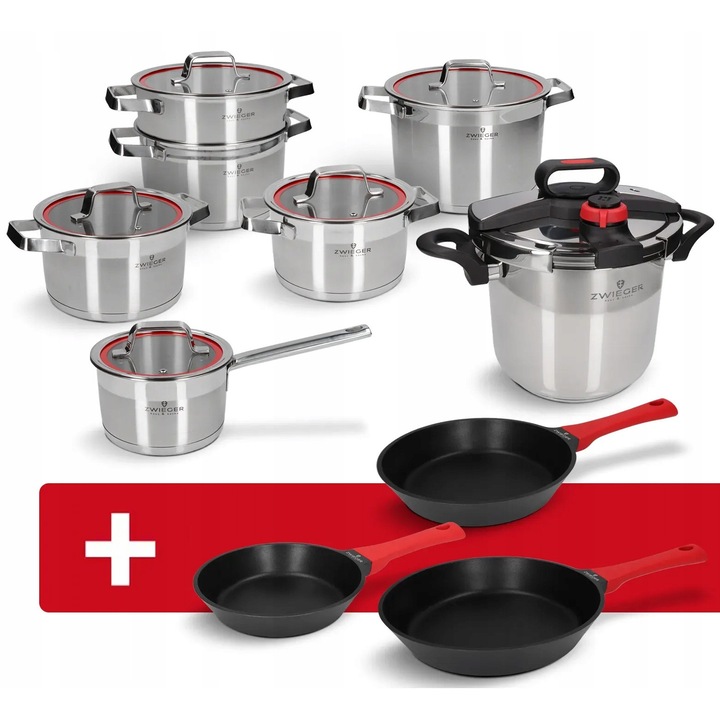 Комплект за готвене и тенджера под налягане Klassiker 13 части + 3 тигана Obsidian