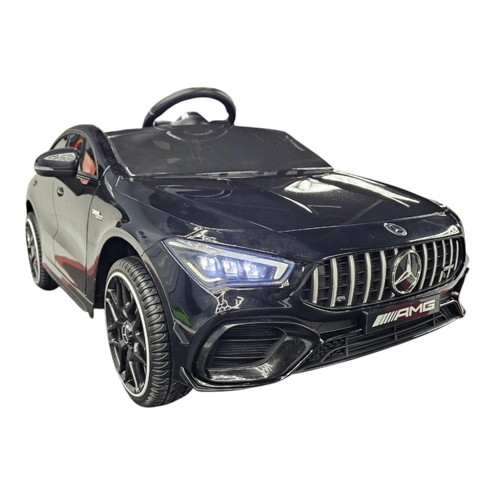 Masina electrica licenta Mercedes CLA 45, pentru o persoana, Negru, 12V, cu telecomanda, Bluetooth, MP3, USB, 110x61x45 cm