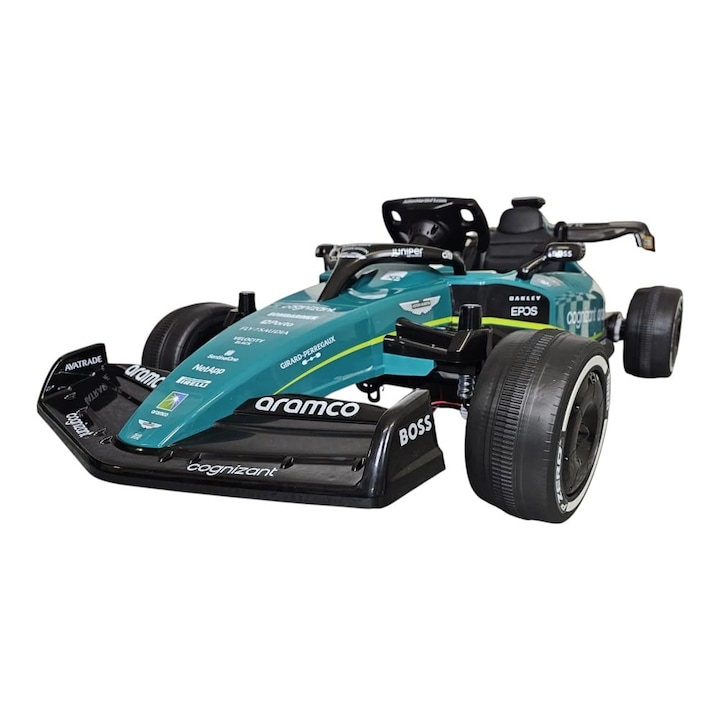 Masina electrica licenta Aston Martin Formula 1, pentru o persoana, Verde, 24V, cu telecomanda, Sunete/Muzica, Bluetooth, USB, 137x72x44 cm
