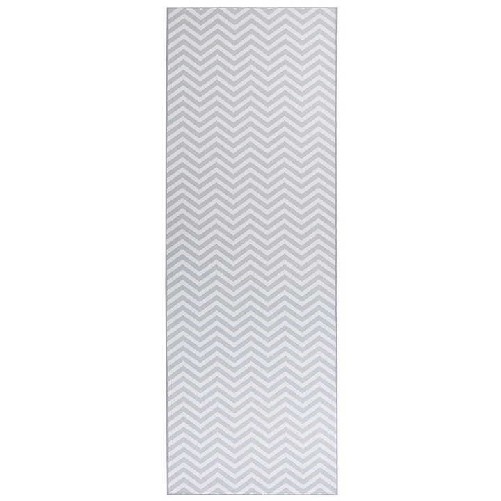 Covor Beliani Saikheda alb și gri 70x200cm, model Chevron, antiderapant, ideal pentru dormitor și camera de zi