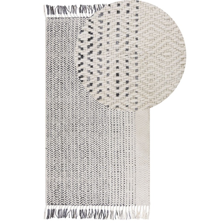 Covor din lana alb si gri 80 x 150 cm Omerli