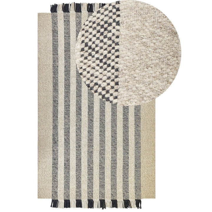 Covor din lana alb-negru si negru 160 x 230 cm Tacettin