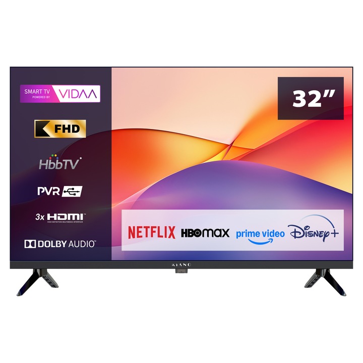 Televizor Kiano Elegance 32', D-LED, Smart TV, DVB-T2/S2, 1,5GB RAM, 8GB memorie, 81 cm, VIDAA, Full HD
