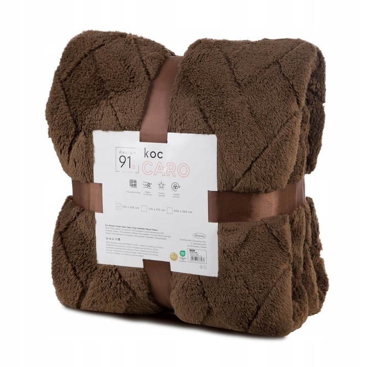 Patura CARO Microfibra Moale 170x210 cm, Culoare Maro Inchis
