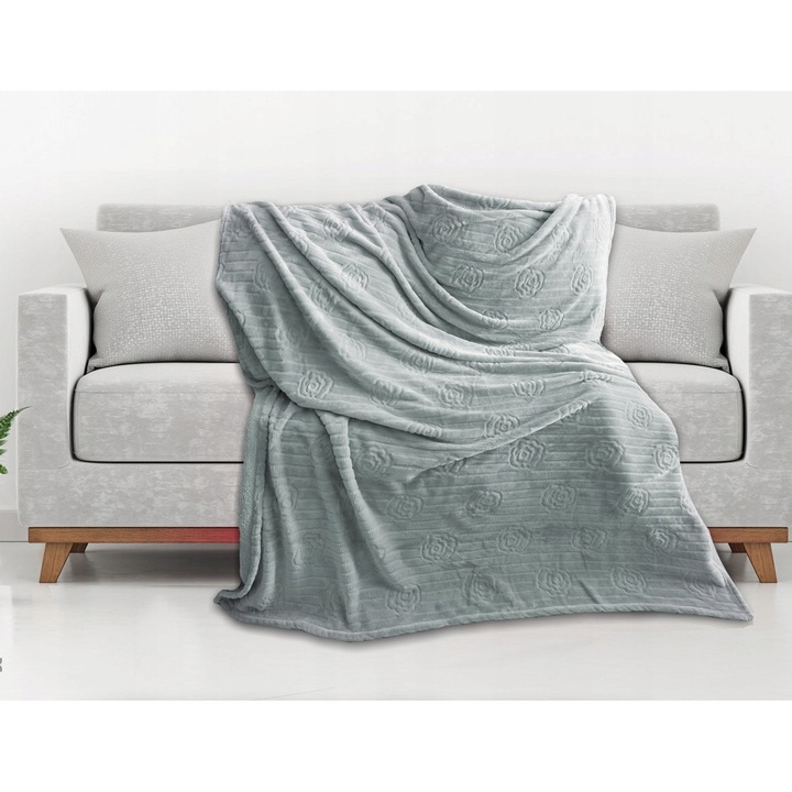 Patura Moale Microfibra 150x200 Gri Flori Premium Soft