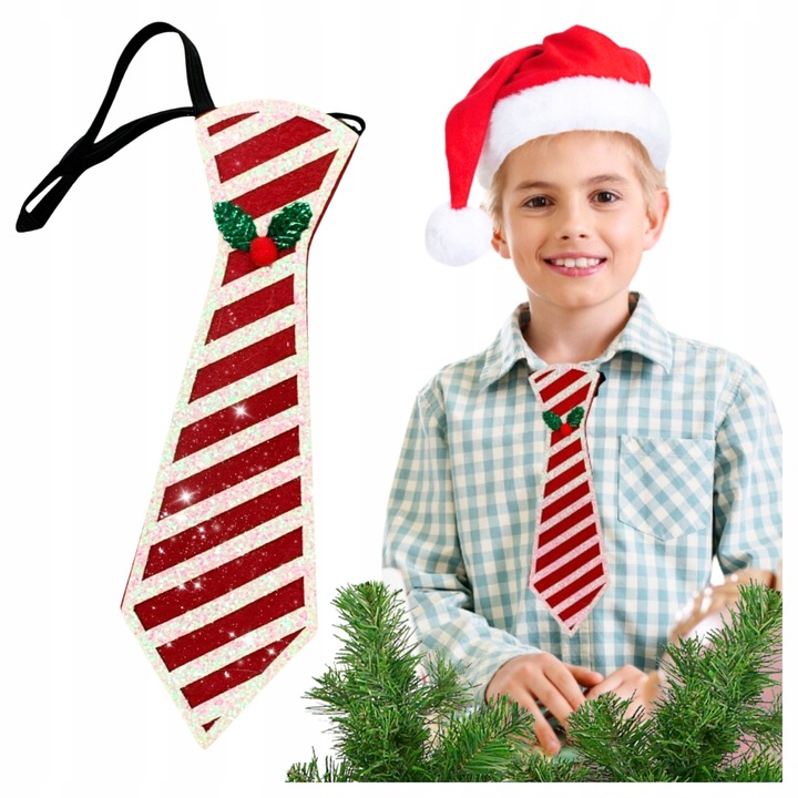 Cravata de Craciun Marvit, dungi rosii si albe, material fleece moale, marime universala, accesoriu festiv pentru petreceri si serbari, idee de cadou amuzant de sarbatori