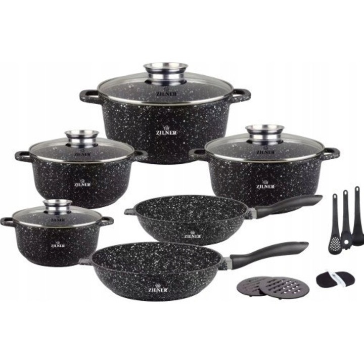 Set 17 piese oale si tigaie ZILNER ZL-8320, marmorate, inductie