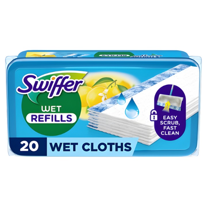 Set de 20 servetele umede pentru podea Swiffer Wet Refills, aroma citrica, compatibile cu mopul Swiffer