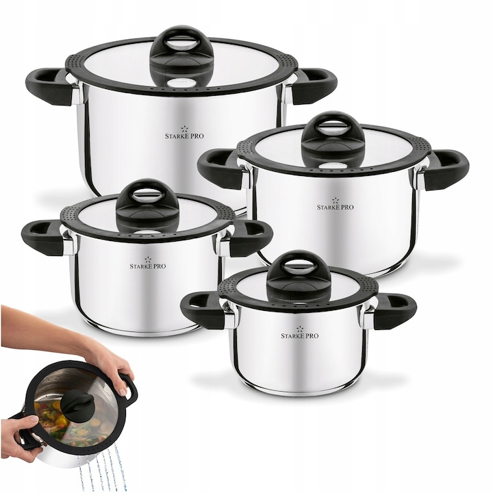 Set 8 Oale Inox Starke Pro Sante, Inductie, Capac Sticla