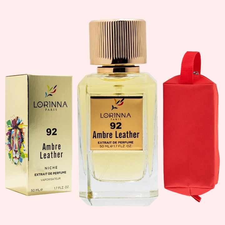 Set Extract de Parfum Lorinna Paris Parfum Ambre Leather, Unisex Dama Barbat, 50 ml si Gentuta Parfumuri