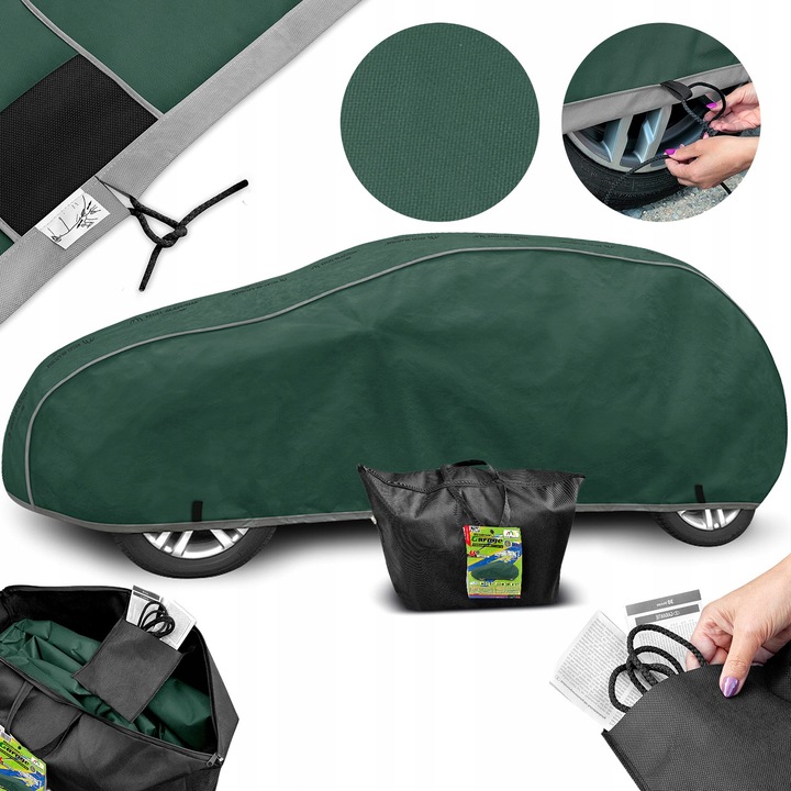 Prelata auto Kegel-Błażusiak Membrane Garage M2, impermeabila, verde inchis, 380-405 cm, set complet cu sac de depozitare.