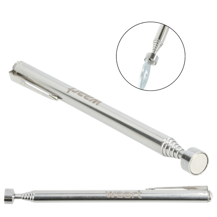 Recuperator magnetic Waart din Neodim! Instrument esential din inox, perfect pentru piese metalice cazute in locuri greu accesibile, lungime reglabila 120-600 mm, cu cap subtire Ø 10 mm, solutia rapida pentru mecanici si DIY