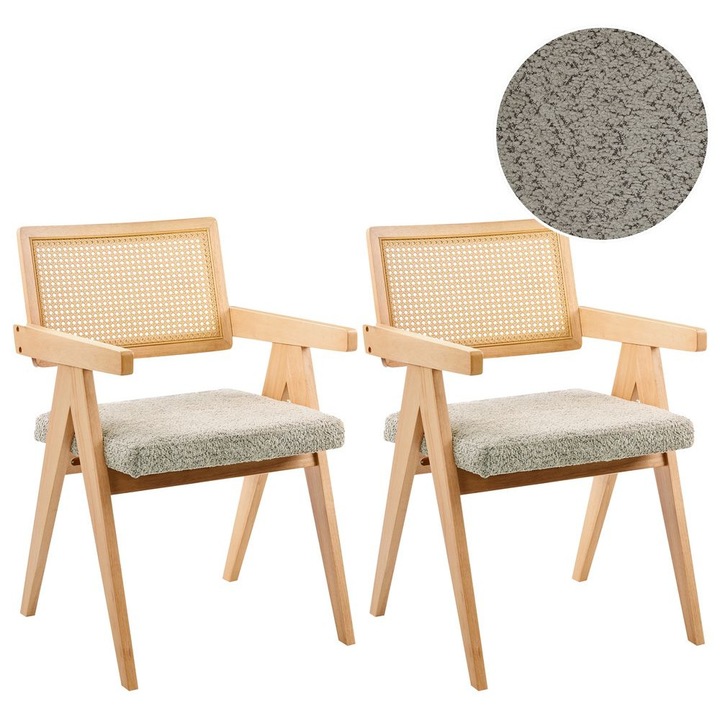 Set 2 scaune dining Beliani Ava, retro, tapitate boucle, maro deschis/taupe, 55x62x85cm