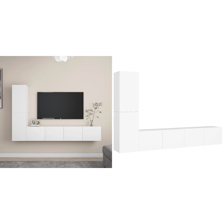 Set dulapuri TV, 4 piese, alb, lemn prelucrat