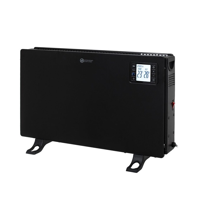 Convector electric, 3 trepte de putere, 750W / 1250W / 2000W, afisaj led, Negru, carcasa metal, Termostat reglabil, Telecomanda
