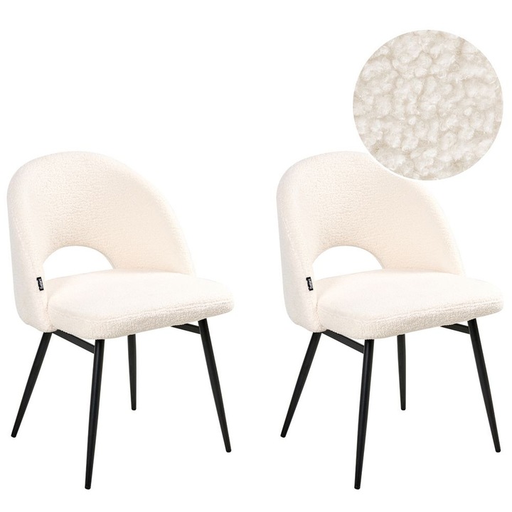 Set de 2 scaune dining Onaga Boucle Alb
