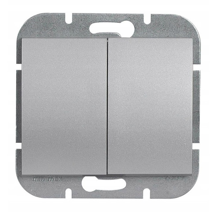 ABEX Onyx dupla kapcsoló, ezüst, 230V, 10A, 60mm-es rögzítés