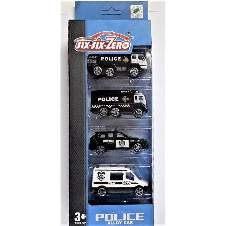 Комплект от 4 полицейски коли - метал и пластмаса, 3 години+