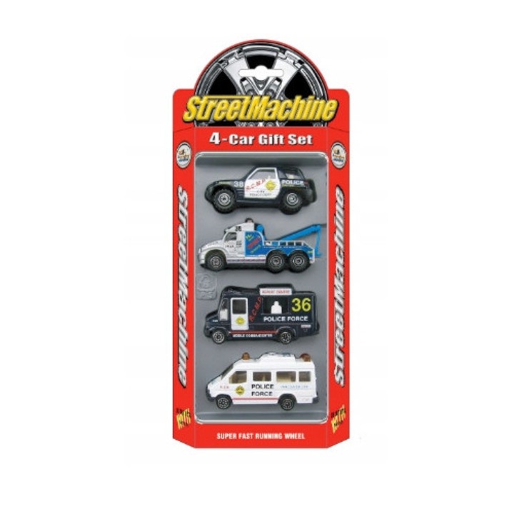 Комплект от 4 метални полицейски колички, 7 см, 3 години+