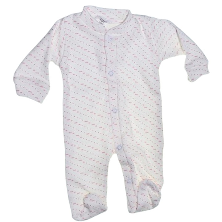 Salopeta din bumbac, cu maneca lunga, imprimeu cu buline, pentru nou-nascut, Mini Junior S1711A2-48, Alb 48 CM