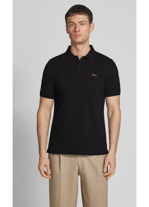 S.Oliver Tricou polo barbati, din 100% bumbac, cu logo, Negru