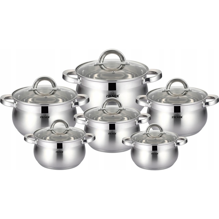 Комплект 12 части тенджери от неръждаема стомана Zilner, 5 слоя, за индукционен котлон