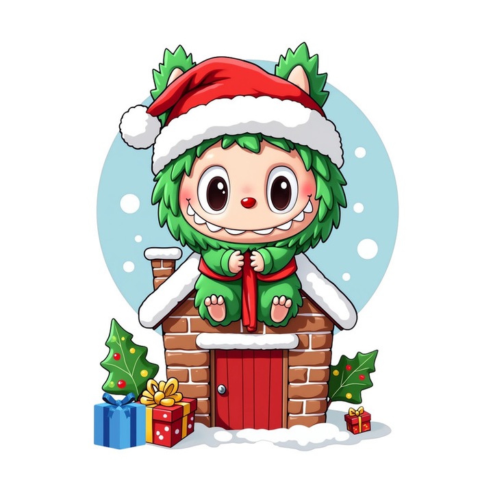 Sticker Craciun Labubu Verde, autoadeziv, 20cm, Cri-Flo