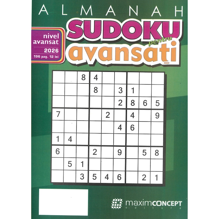 Almanah sudoku pentru avansati 2026 - editura Maxim
