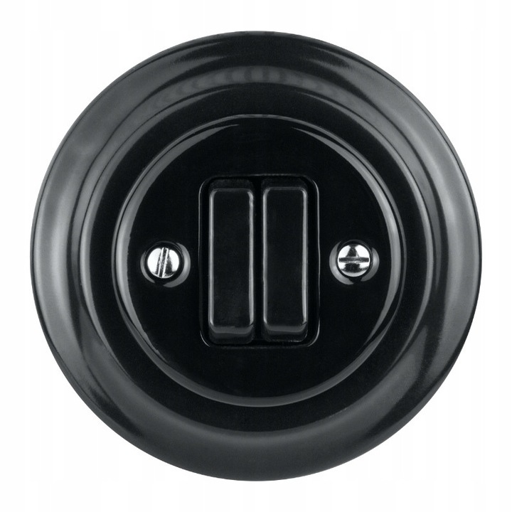 Comutator Dublu Ceramic Retro Negru, Montaj Ramei Sub Tencuiala