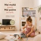Bucatarie din Lemn pentru Copii MiniMosaic Atelier™ Interactiva cu Lumini LED si Sunete, Aragaz Electric cu Butoane Rotative, Cuptor, Masina de Spalat, Microunde, Chiuveta, Inaltime Reglabila, Accesorii Montessori, 97CM, Caramel Glow