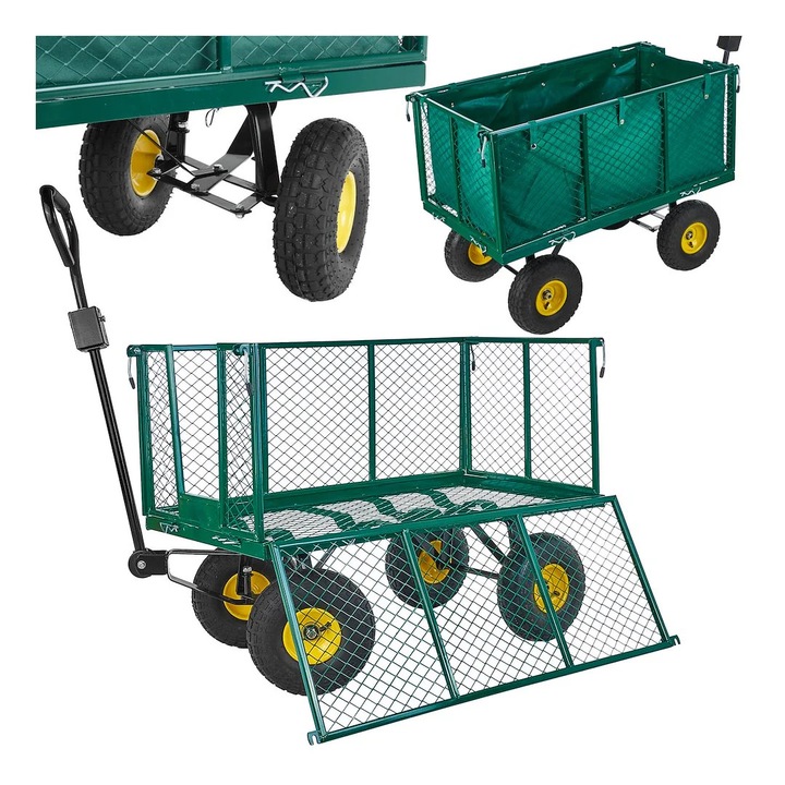 Carucior transport Geko, 220 l, 96x51x40 cm, otel, roti pneumatice